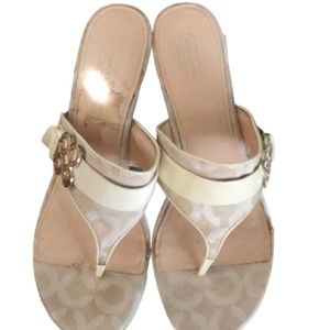 Coach size 10 white / ivory canvas & patent leather platform wedge sandal